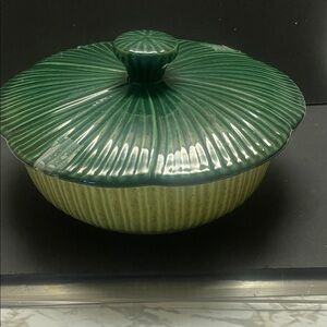Green and Cream Ceramic Lidded Bowl
